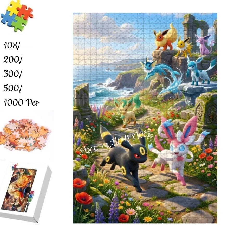 

Pokemon Eevee Evolution Jigsaw Puzzle 108 200 300 500 1000 Pieces Anime Educational Toys for Adults Kids Home Family Game Gift