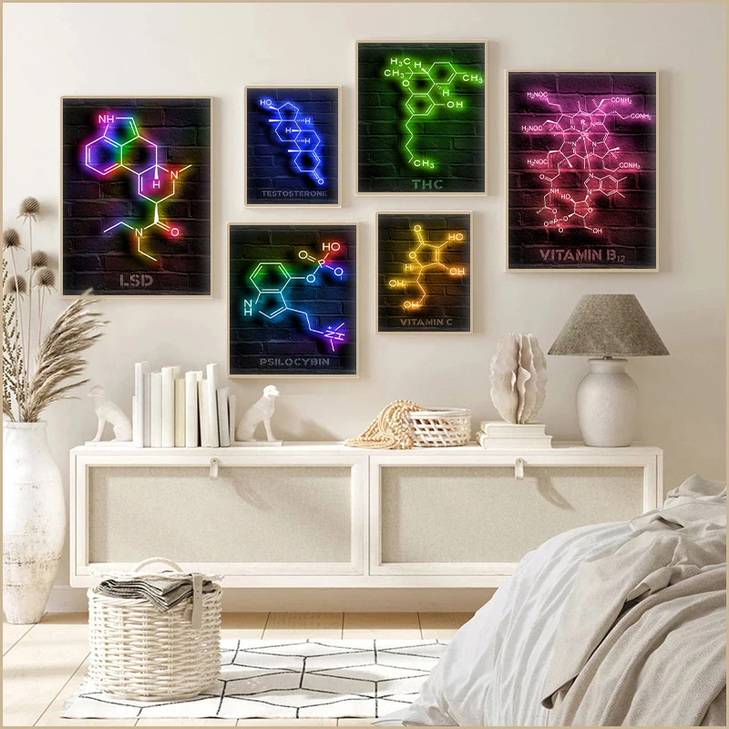 Chemical Neon Molecular Research Distribution Map Education Canvas Painting and Prints  Wall Art Picture for Bedroom Home Decor