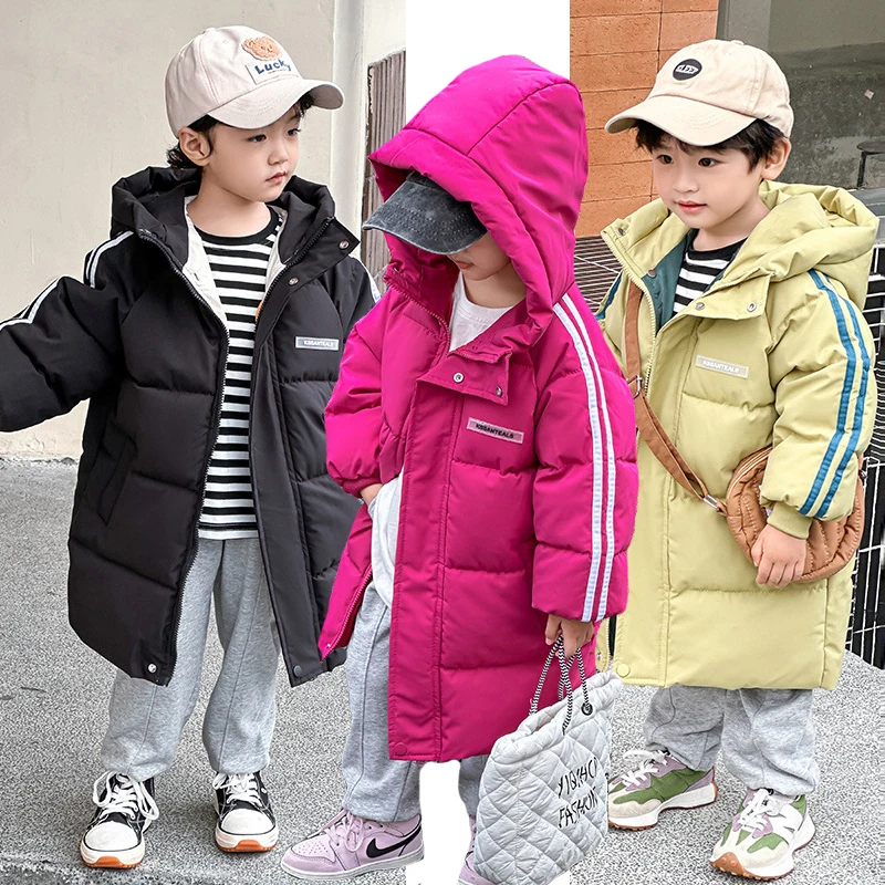 2-10 Years Winter Keep Warm Girls Jacket Fashion Stripe Hooded Heavy Coat For Kids Children Birthday Present Cold Outwear