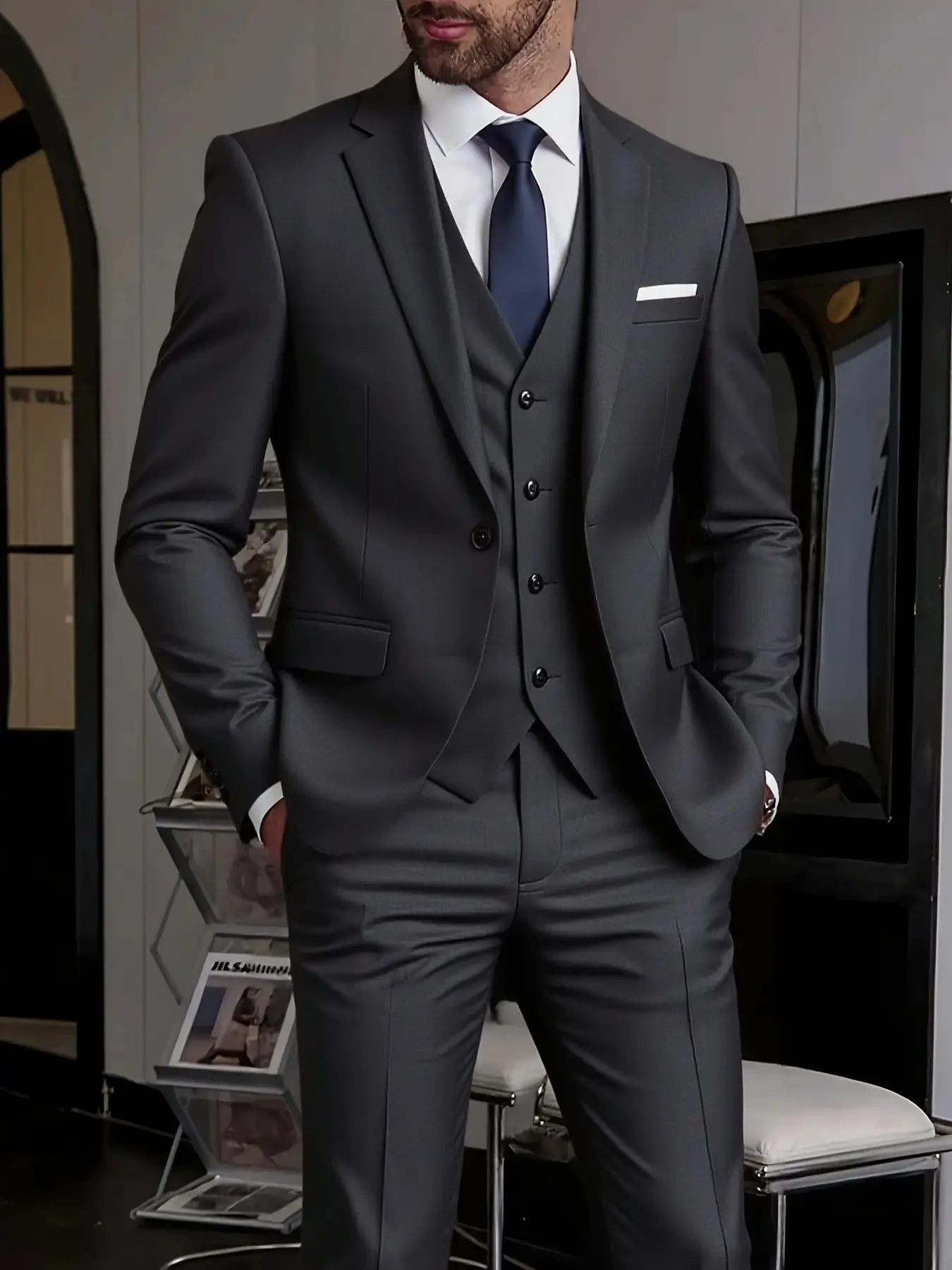 

Men's Refined Wedding Suit 3-Piece Single Breasted Solid Fit
