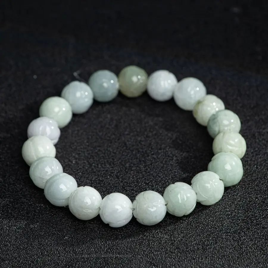 

TIMESWIND Natural Jade Lotus Bead Bracelet A-Type Jade Myanmar Jewelry for Men and Women