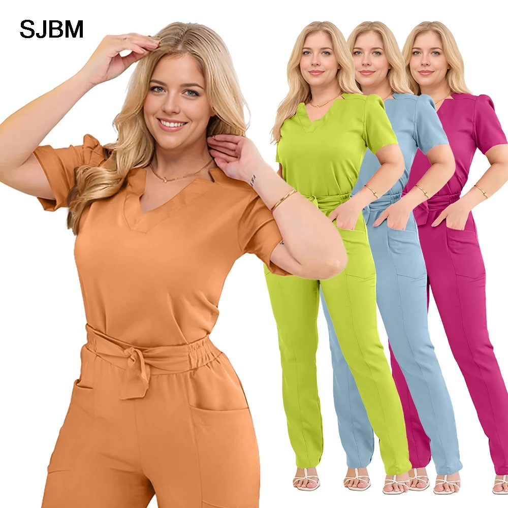 

Women Scrubs Uniforms Sets Nurse Spandex and Rayon Hospital UniformsWaist Bundle Sweatshirts Clothes for Medical