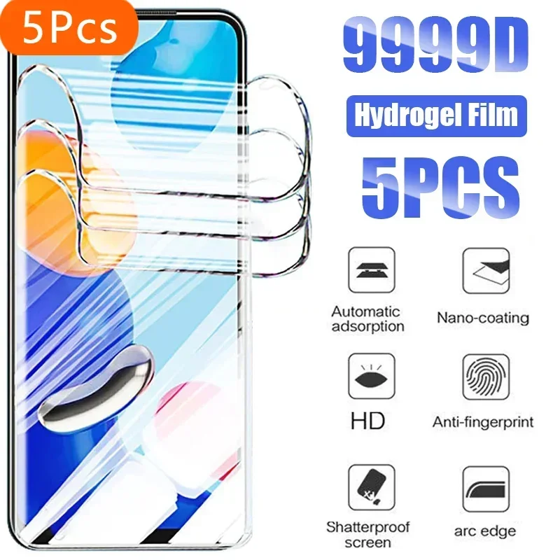 5PCS Hydrogel Film For Xiaomi Redmi Note 11 12 8 9 10 13 Pro 5G Screen Protector For Redmi Note 10S 11S 12S 9T 10T Soft Film