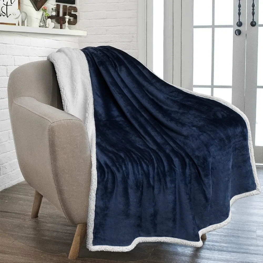 

Navy Blue Sherpa Fleece Throw Blanket 50x Plush Soft Fuzzy Reversible Sofa Blanket Cozy Winter Cover for Women Men
