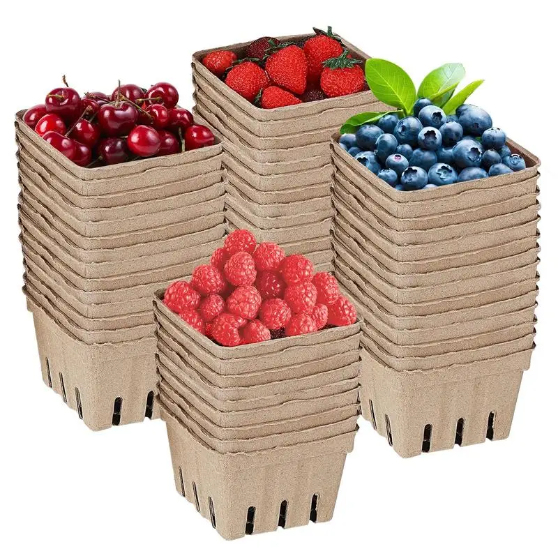 

Berry Baskets For Party 50pcs Farmers Market Basket Square Paper Picking Basket Eco-Friendly Natural Pulp Fiber For Vegetables