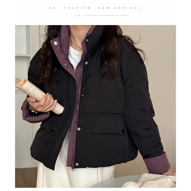 Weet 대비 색상 긴 소매 다운 재킷 따뜻하고 두꺼운 여성 캐주얼 겨울 코튼 재킷 2024 가을
