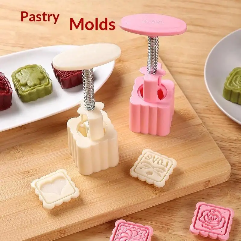 1 Set DIY Mooncake Mold Plastic Hand Press Pastry Mold Cake Model Pastry Embossing Make Kitchen Baking Tool