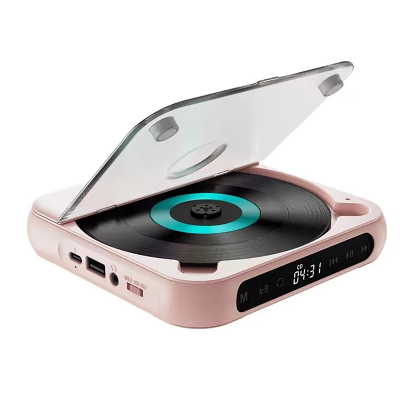 

Portable CD Player Bluetooth Speaker, Wall Mountable CD Music Player With FM Radio -Pink