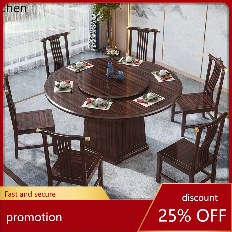 

HXL Solid Wood Dining Table and Chair Set, Simple Household Round Dining Table with Turntable