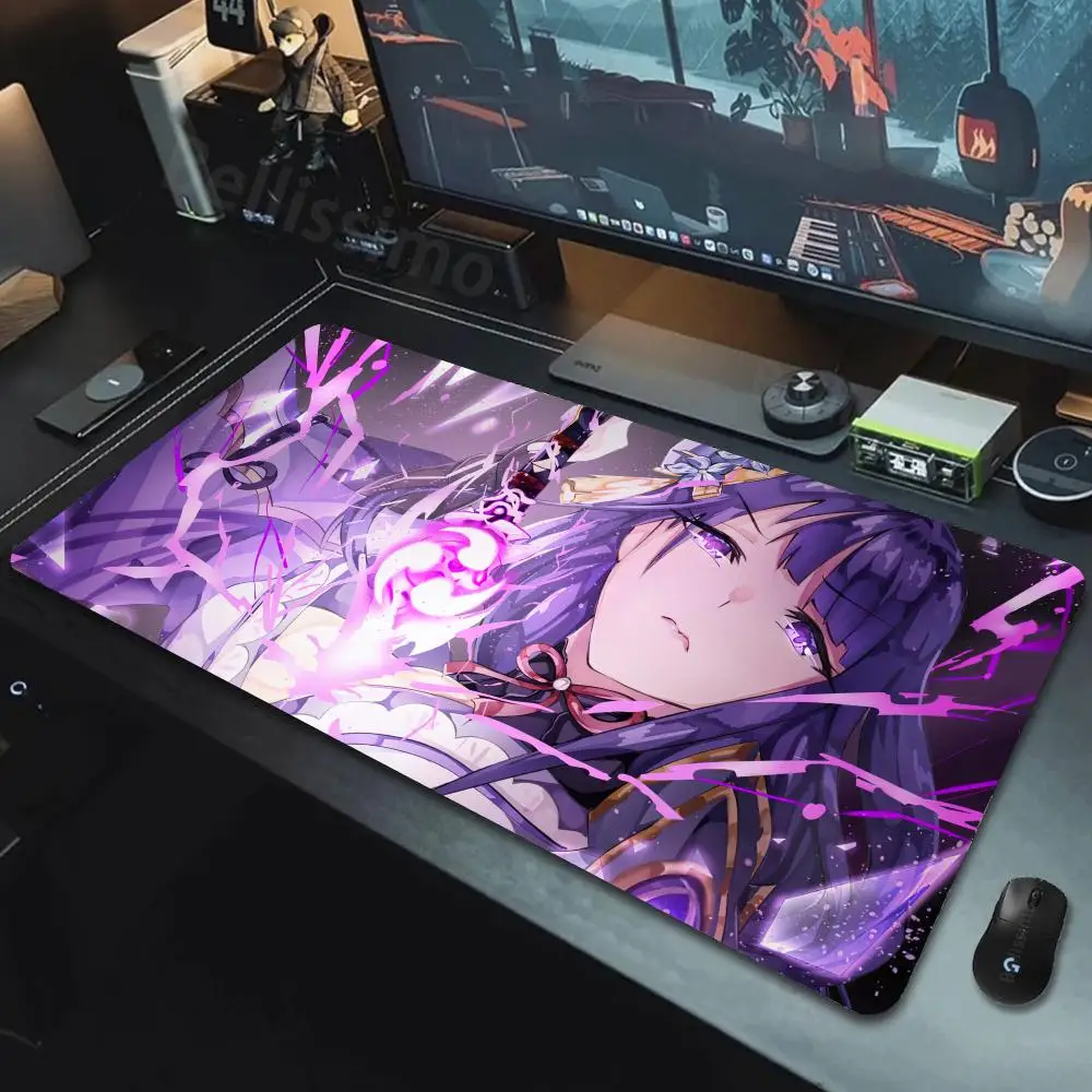 Cute Stuff Mouse Gaming mats Pad Gamer keyboard Size For E-sports Keyboard Purple art Raiden Shogun Non-Slip Rubber Edge locking