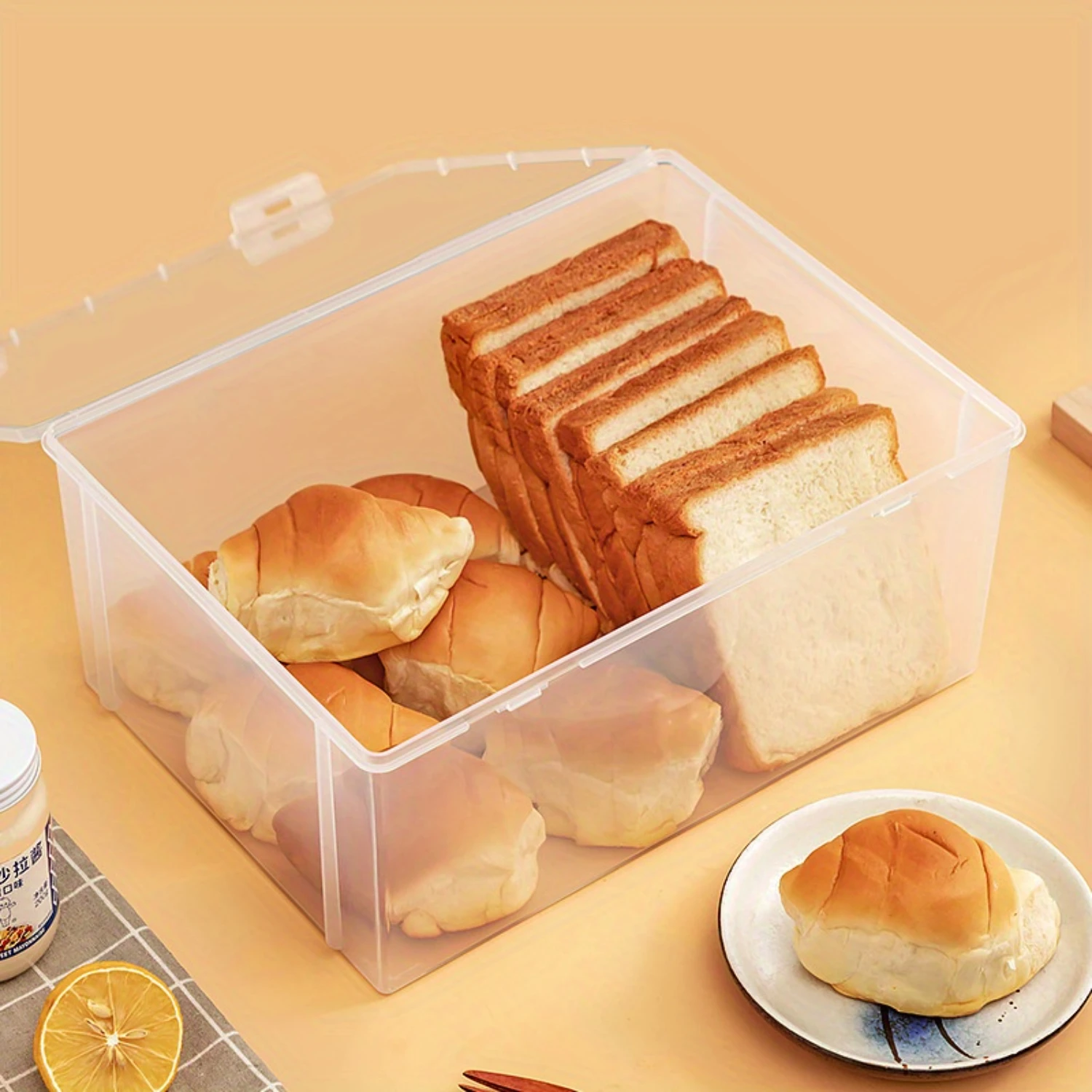 Versatile Transparent Bread  Box - Food-Grade Plastic, Perfect For Toast & More, Ideal  Organizer