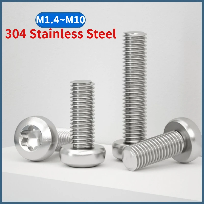 M1.4 M1.6 M2 M2.5 M3 M4 M5 M6 M8 M10 GB2672 304 A2-70 Stainless Steel Six-Lobe Torx Pan Round Head Screw Bolt Length 3-100mm