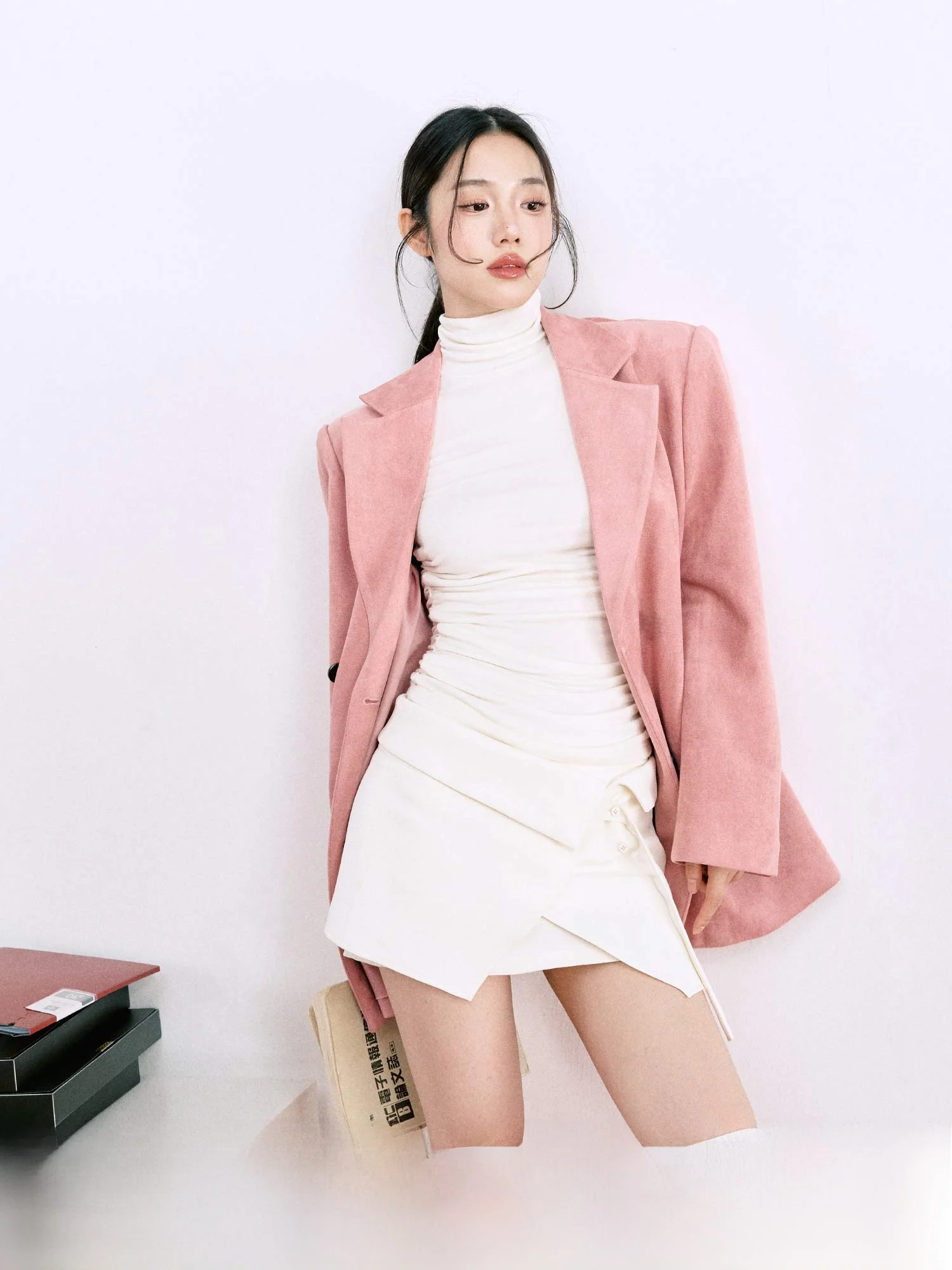

La Lune Du Ciel Design Deconstructed Straight Leg Skirt Women's Autumn White Ele Midi Skirt Polyester Material