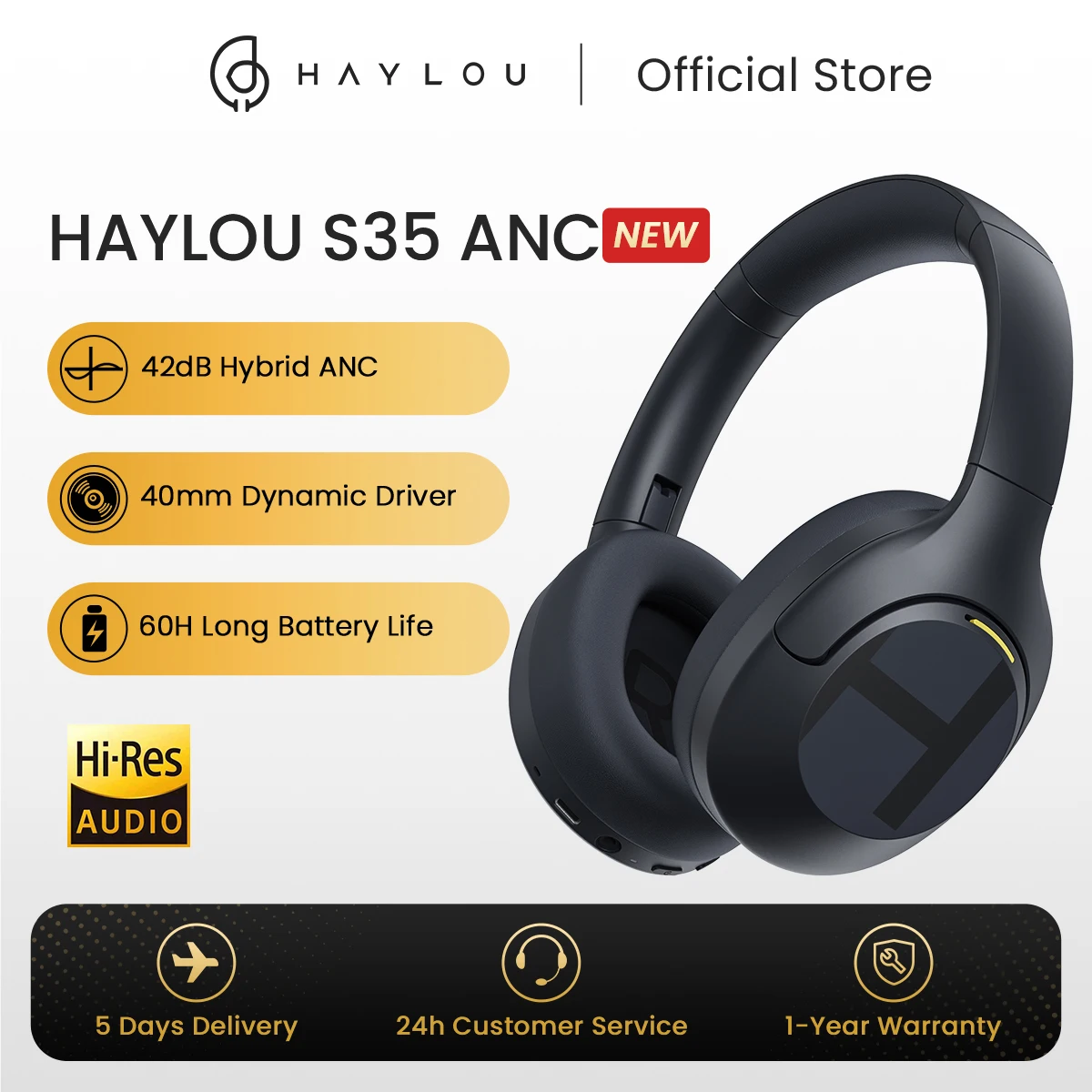 

HAYLOU S35 ANC Беспроводные Bluetooth-наушники 42 дБ ANC ENC Накладные наушники с шумоподавлением 60 часов Наушники для воспроизведения Мужчины Женщины