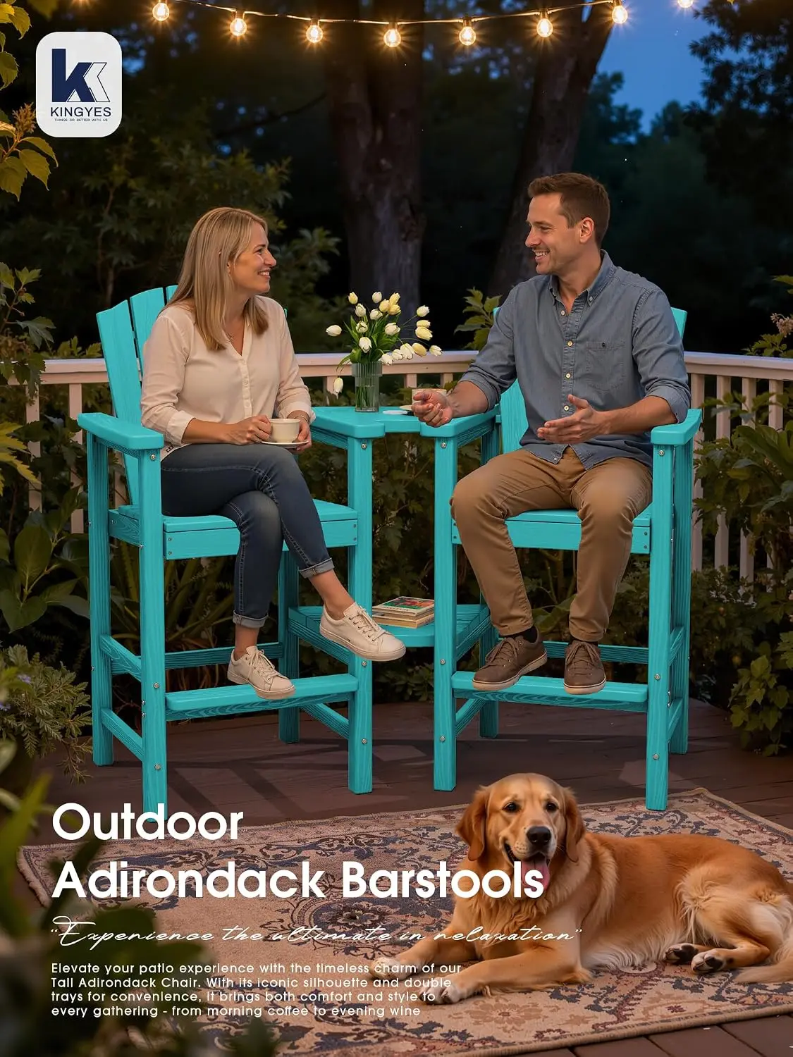 Tall Adirondack Chair Set of 4 Double Connecting Trays HDPE Barstools Embossed Bar Height All Weather Balcony, Customized
