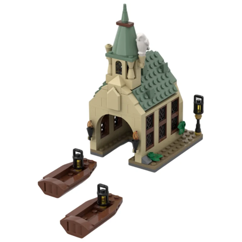 MOC Building Bricks Set Wooden Boathouse Waterfront Scene Fishing Village DIY Assembly Brick Set Desktop Ornament Display