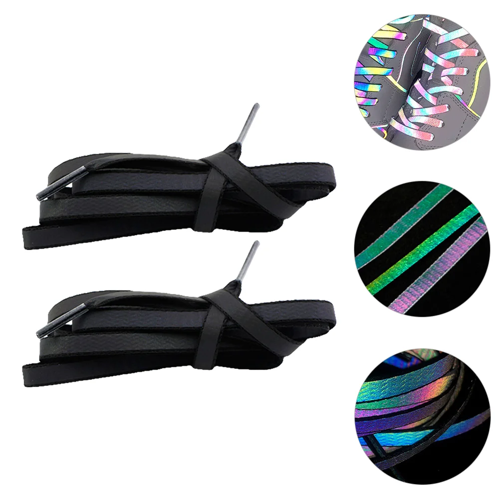 

2 Pairs Reflective Shoelaces Glowing Creative Strap Flat Fluorescent Holographic Material Sports Shiny Men and Women