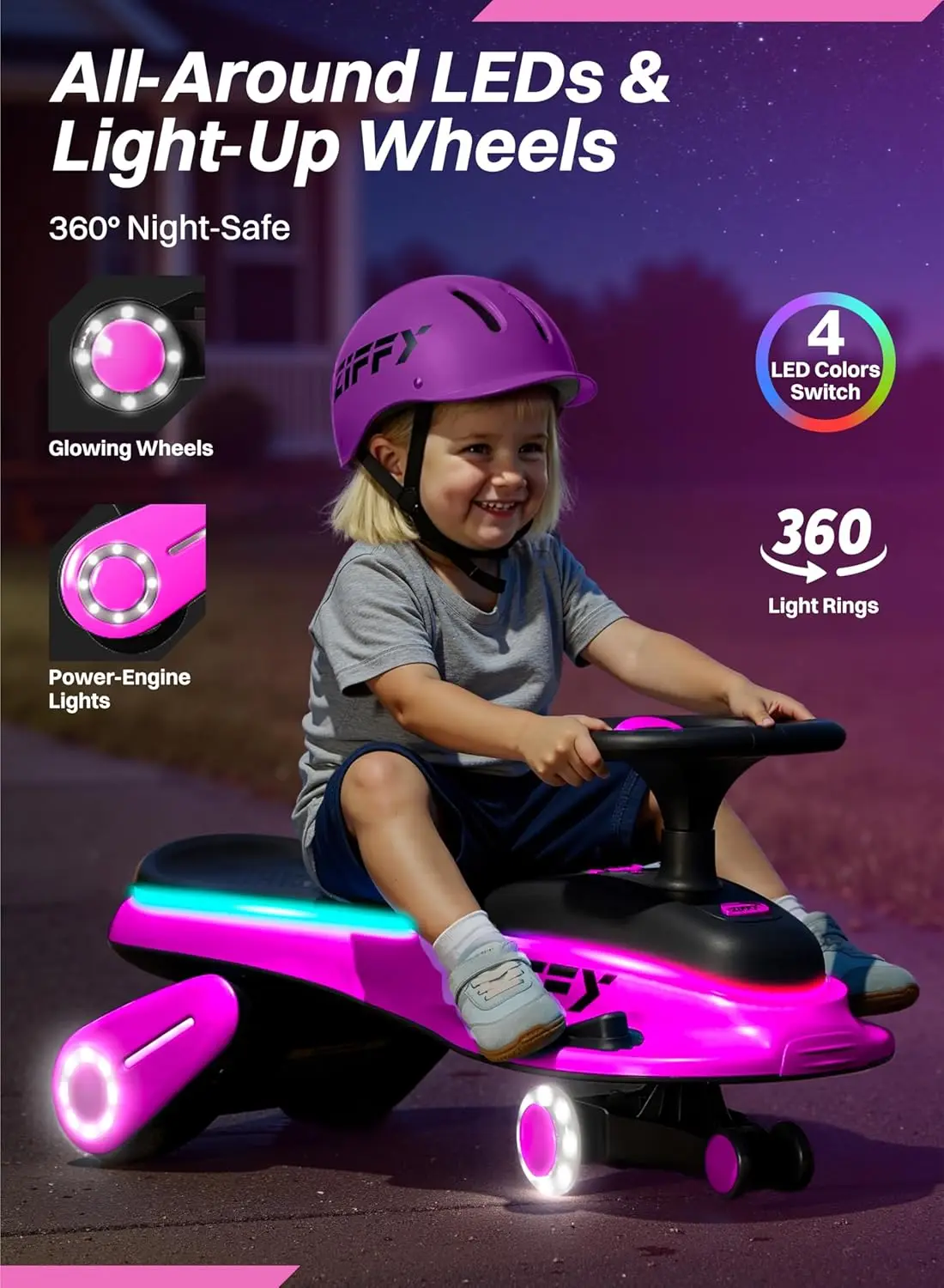 JOYFY 45W 5.5A 電動ウィグルカー ライトアップ機能付き 充電式バッテリー 2段階速度調整 乗用玩具 3歳以上 (最大110ポンド)