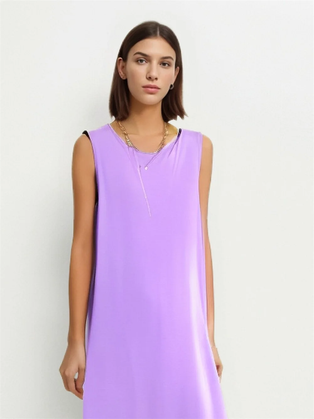 Camisón elástico sin mangas para mujer, ropa de dormir con cuello redondo, vestido Simple de talla grande