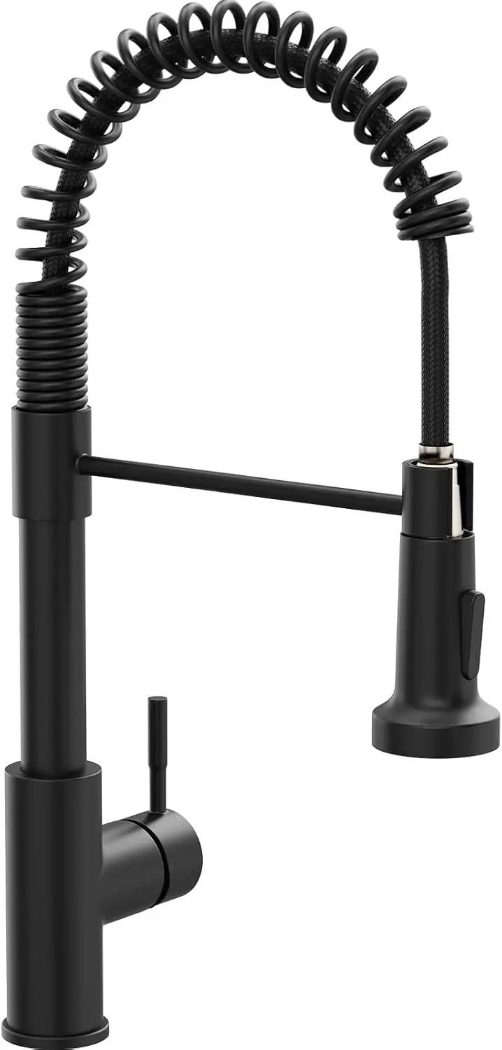 

Black Kitchen Faucet with Pull Down Sprayer, Single Hole Spring Sink Faucet for Farmhouses, RV, Outdoor Use