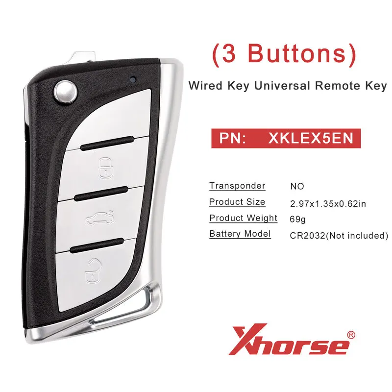 Xhorse XKLEX5EN VVDI Universal Remote Key 2nd Generation for Lexus Style 3 Buttons Supports Wireless Programming Old XKLEX0EN