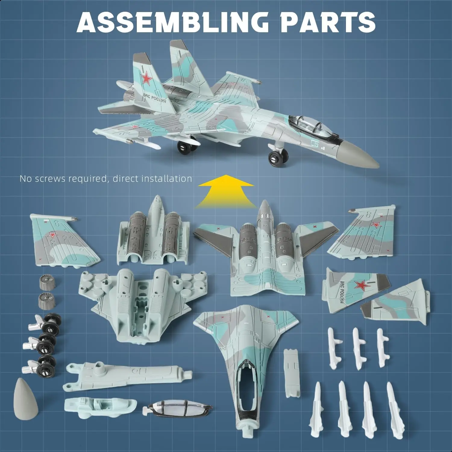 

1:100 Scale SU-35S Fighter Build Model Kit Plastic Millitary Toy Assembly Aircraft Model with Stand Gift for Adults and Kids