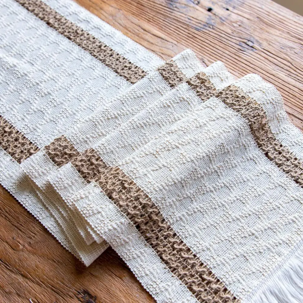 Soft Long-lasting Table Runner Hollow Design Table Runner with Tassels Farmhouse Chic Dining Table Cloth for Boho Bridal Shower