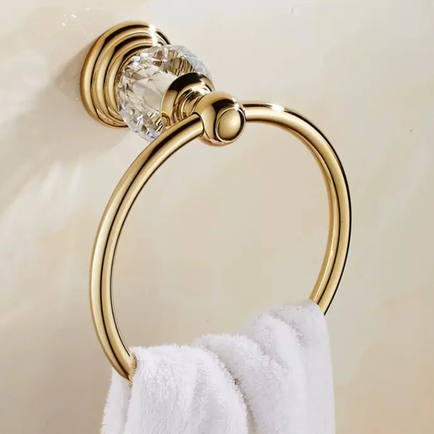 gold-plated crystal towel ring towel rack ceramic European-style bathroom hardware hanging accessories