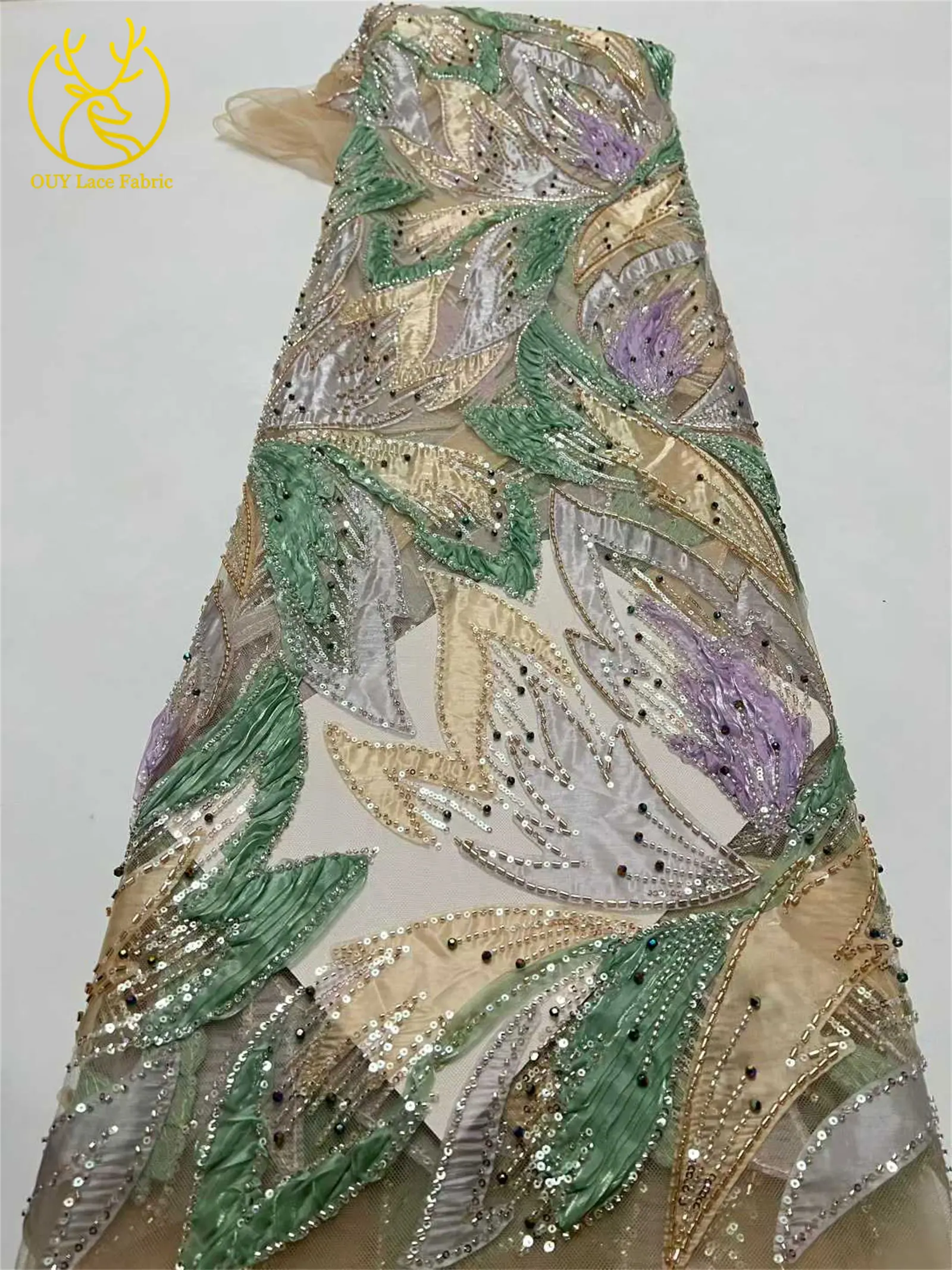 2026 Afrikanischer Perlen-Spitzenstoff 5 Yards Nigerianischer Französischer Pailletten-Tüll-Spitzenstoff für Damen-Abendkleider zum Nähen 5 Yards – Detail 15
