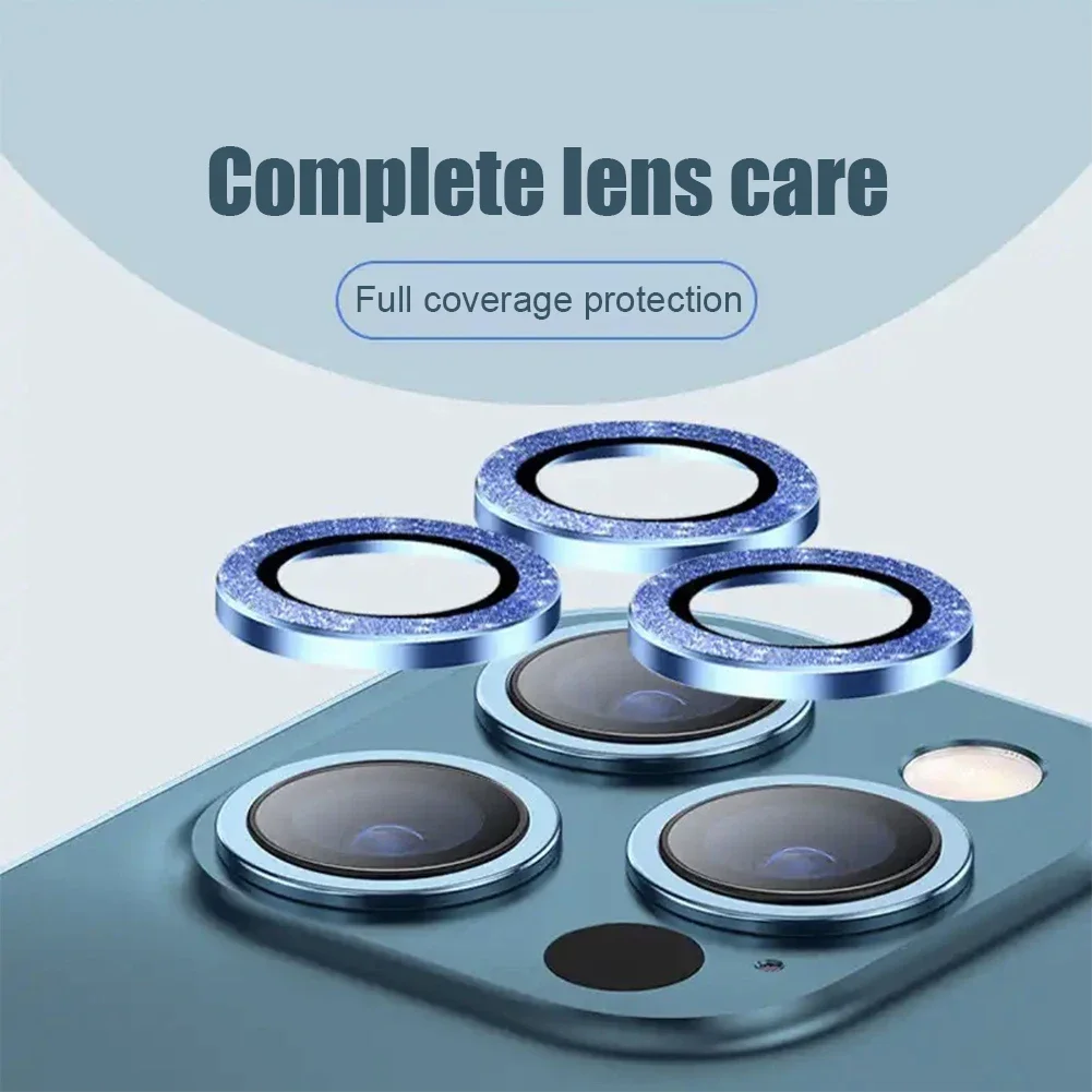 3Pcs Bling Diamond Camera Lens Protector Voor Iphone 11 12 13 Pro Max 12 13 Mini Metalen Ring Camera lens Gehard Glas Bescherming