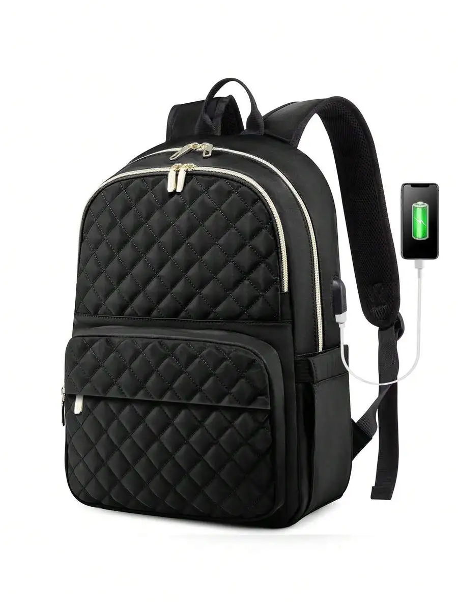Floless women's laptop backpack, quilted durable classic design, 14/15.6inch laptop bag with laptop compartment, suitable for work and travel; stylish everyday backpack/school bag, waterproof lightweight casual backpack