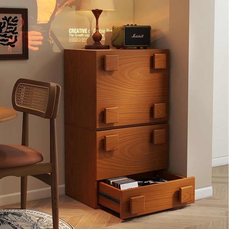 Retro Style Solid Wood Carmen Cabinet, Living Room TV Cabinet, Medieval Double-layer Storage Cabinet, Bedroom Bedside Table