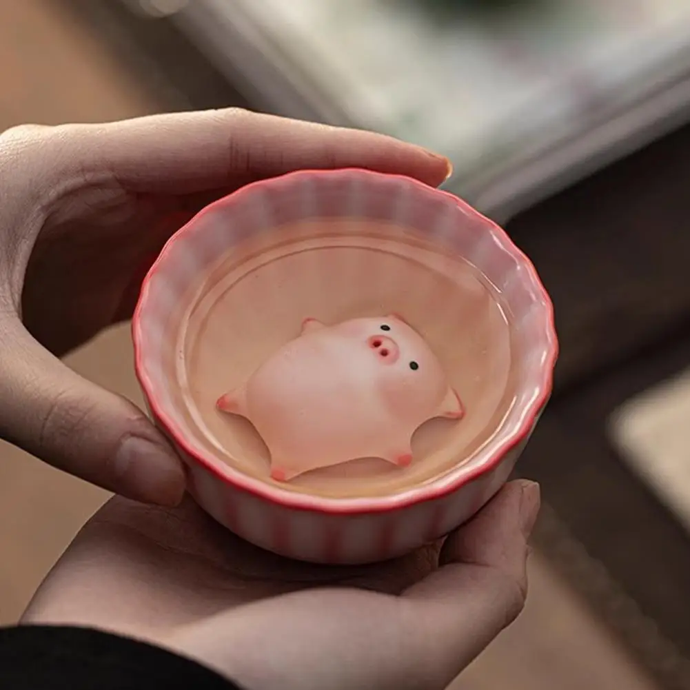 

Ceramic Bubble Blowing Pig Tea Cup Set Handmade Cartoon Tea Pet Gift for Kids Home Office Teahouse High Temperature Resistant