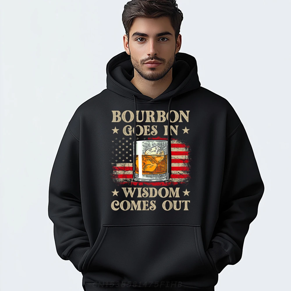 

Bourbon Goes In Wisdom Comes Adult Casual Long Sleeve Hoodies Printing Sweatshirt Discount Round Collar Graphic Clothes For Man