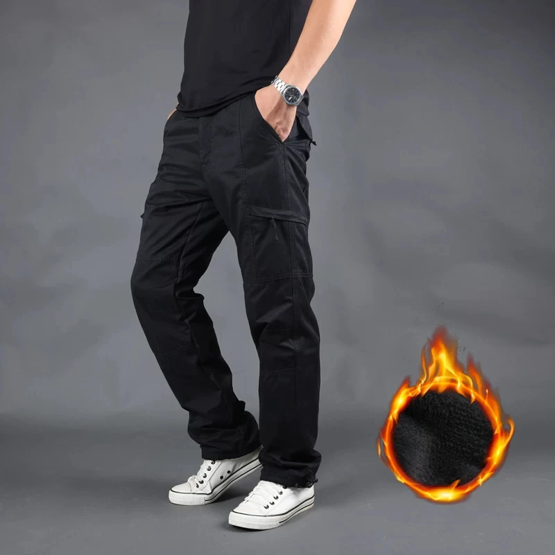 Men's Outdoor Fleece Lined Cargo Pants Winter Windproof Thick Softshell Trousers Warm Hiking Mountaineering Work Pants view 3