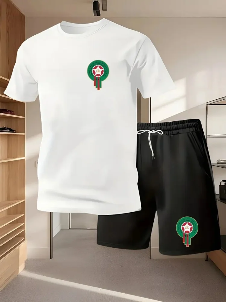 Ensemble deux pièces de sport décontracté à la mode pour hommes, T-Shirt et Short imprimés d'été à manches courtes