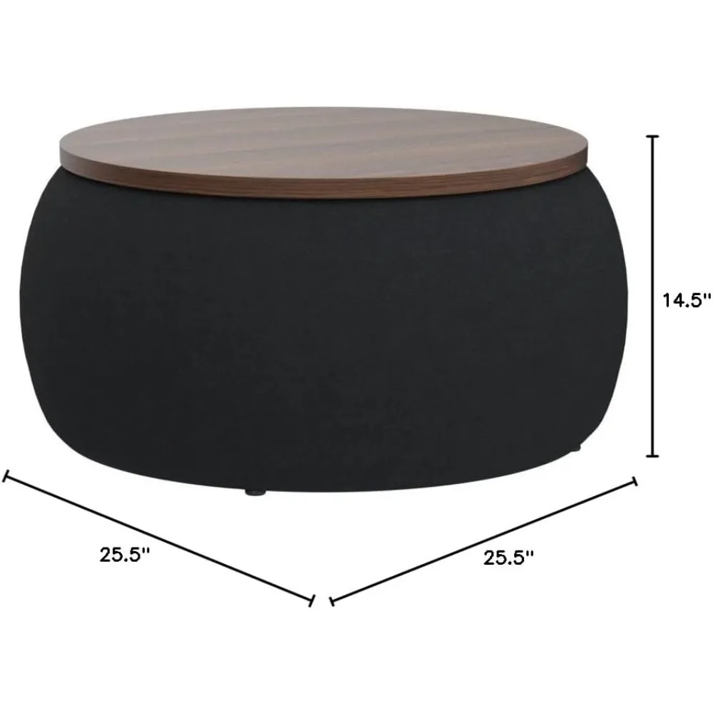 Modern Round Storage Ottoman with Wooden Lid,Circle Ottoman Handmade Ottoman Coffee Table,End Table & Footstool