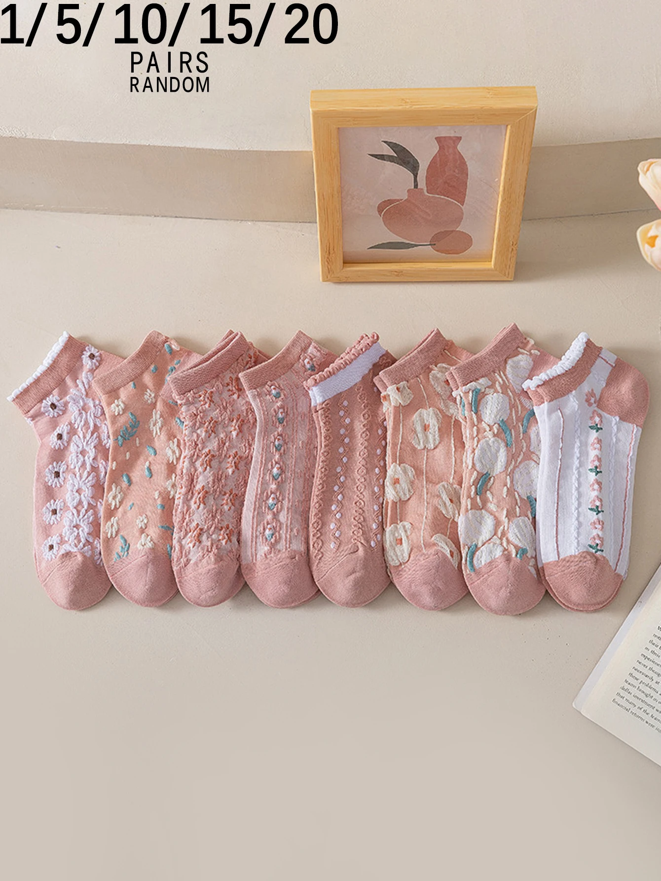 

1/5/10/15/20 pairs random of palace retro style three-dimensional relief flower Women's short socks