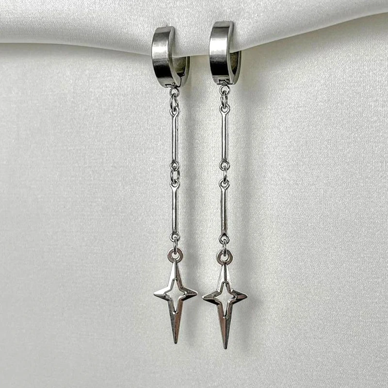 Gotycka biżuteria krzyż kolczyki wiszące w kształcie gwiazdki Punk Charms szwy kolczyki z nitami dla kobiet koreańska moda akcesoria