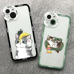 Funny Cartoon Cat Phone Case For iPhone 14 13 12 11 Pro Max Mini XS X XR SE 7 8 Plus Soft Cover
