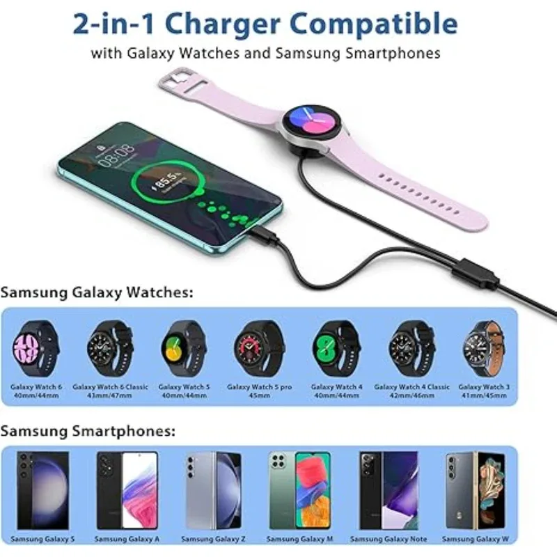 Ładowarka 2 w 1 do Samsung Galaxy Watch 4/3/Active 2/Active USB kabel do ładowania inteligentnego zegarka