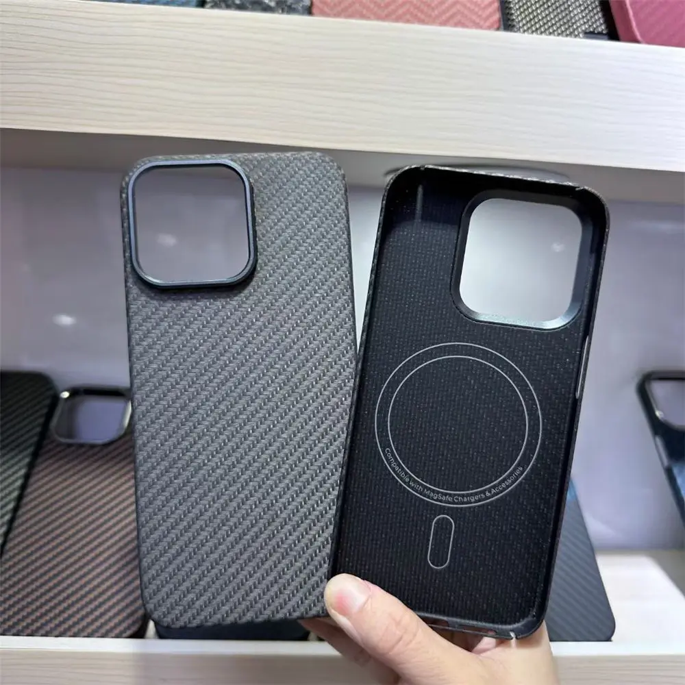 جراب أصلي من ألياف الكربون لـ iPhone ، غطاء خلفي MagSafe ، أراميد أصلي ، تيتانيوم حقيقي ، iPhone 15 Pro Max