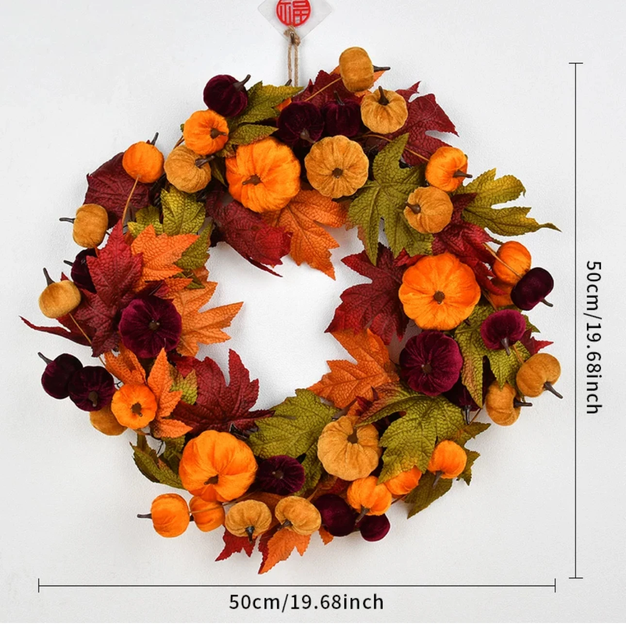 Halloween theme pumpkin wreath Thanksgiving decorative wreath Autumn Harvest Festival pumpkin maple leaf wall hanging ring