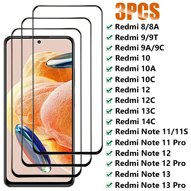 

3PCS Tempered Glass for Xiaomi Redmi Note 11 12 13 Pro 5G 11S 12S Screen Protector For Redmi 10 10A 9A 9C 9 8A 8 12C 13C 10C 14C