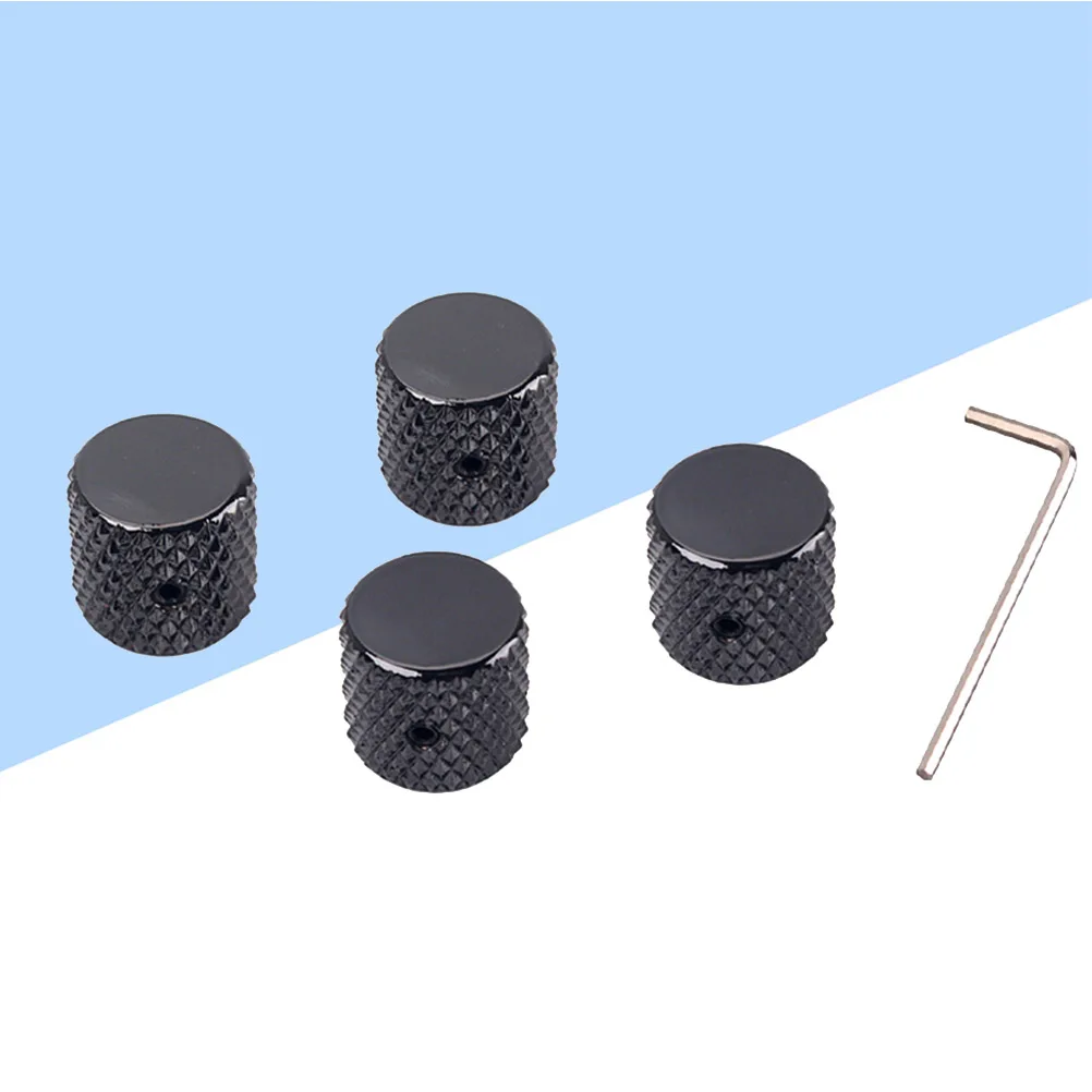 

4 Pcs Guitar Knob Knobs Bass Black Tone Control Aluminum Alloy Volume Flat Metal