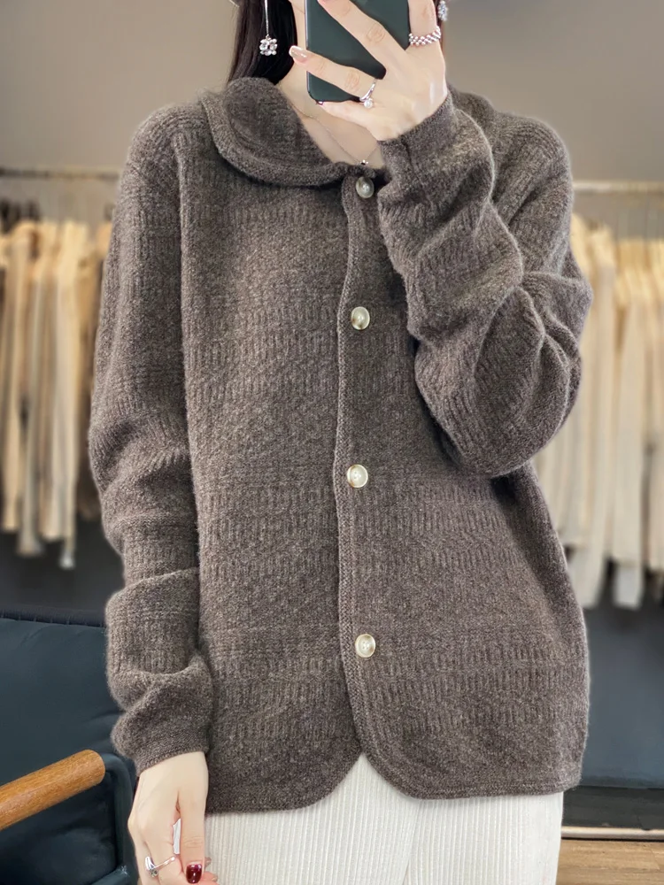 Cardigan in Cashmere da donna di nuova moda maglione con colletto rovesciato autunno inverno 100% maglieria in lana Merino vestiti popolari coreani