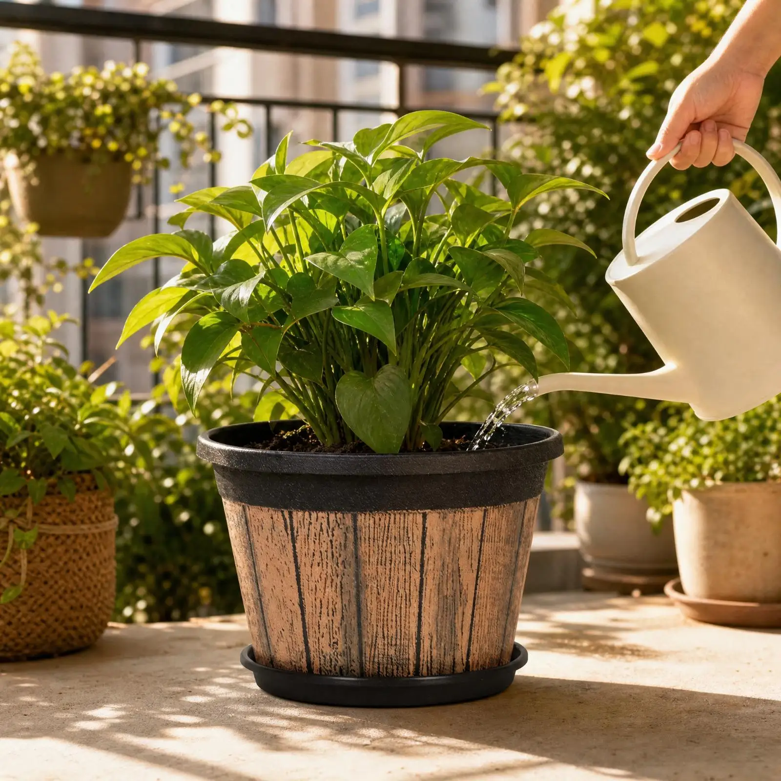 Open Top Tapered Plant Pot with Jet Bottom Saucer for Stylish Botanical Container Setup Indoor