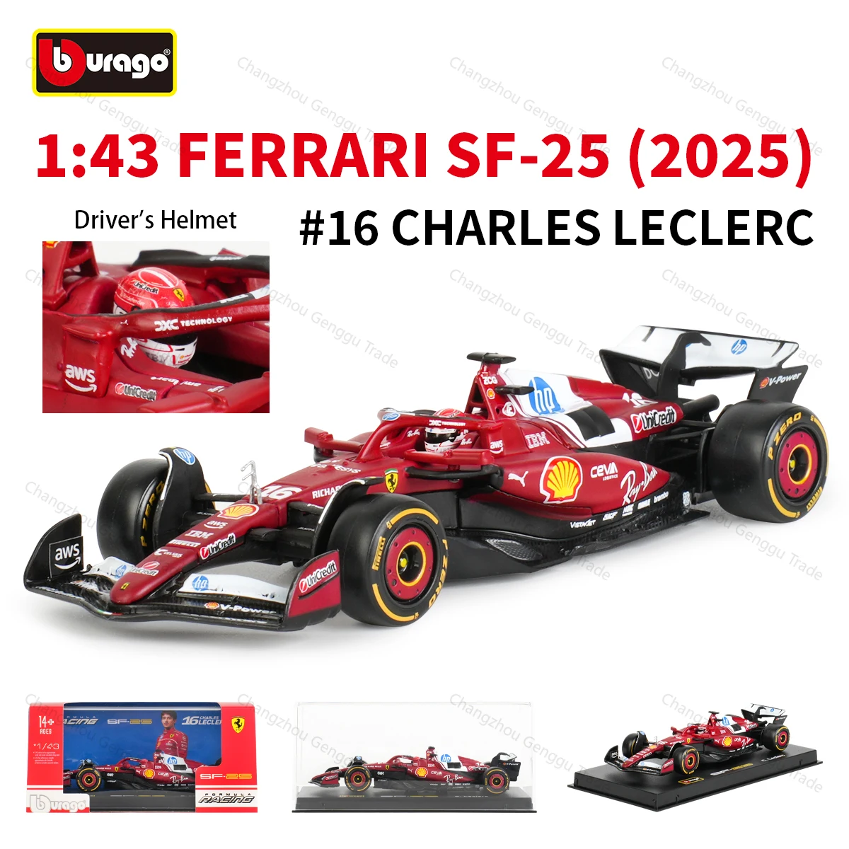 ببوراغو 1:43 فيراري 2025 SF25 # 16 # 44 F1 Formula Car Die Cast Vehicles نموذج قابل للجمع ألعاب السباق صندوق أكريليك #2