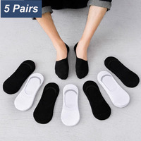 5 Pairs Summer Men Black Boat Socks Silicone Anti-skid Invisible Simple Breathable Comfortable And Fashionable White Socks