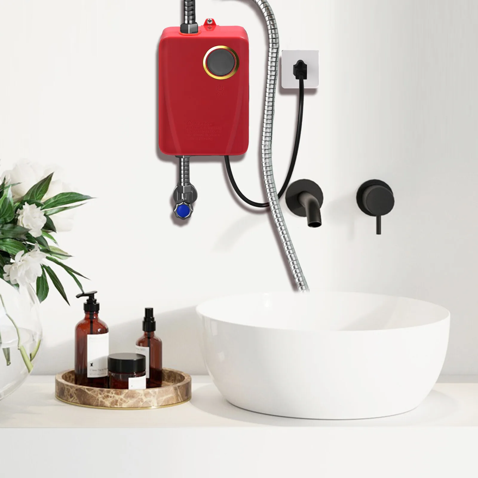 

Красный мгновенный маленький электрический водонагреватель ABS + нержавеющая сталь 304 - высокая эффективность 3000 Вт для мгновенной горячей воды, водонепроницаемость IPX4